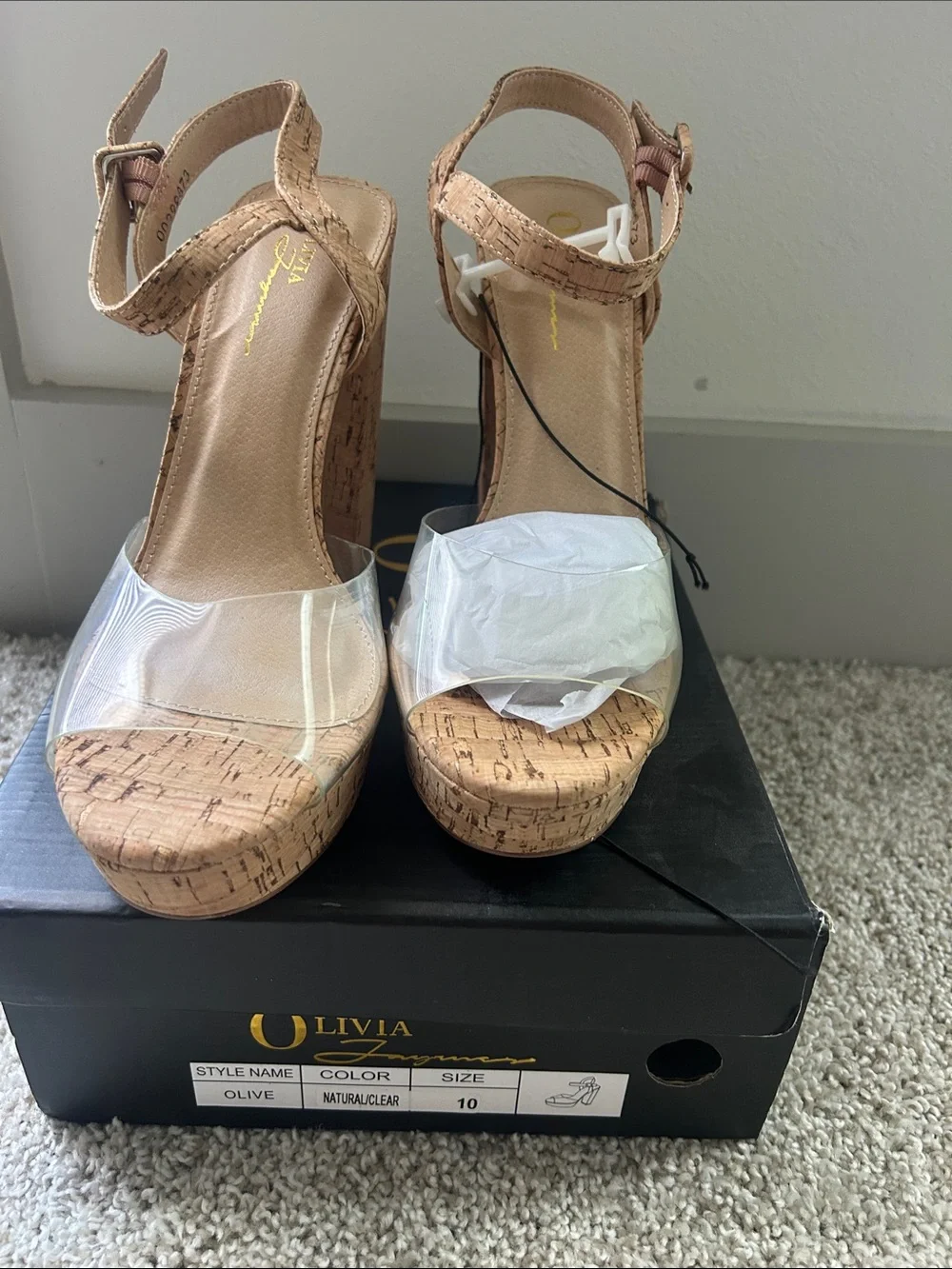 Olivia Platform Sandal in Natural with Clear Strap